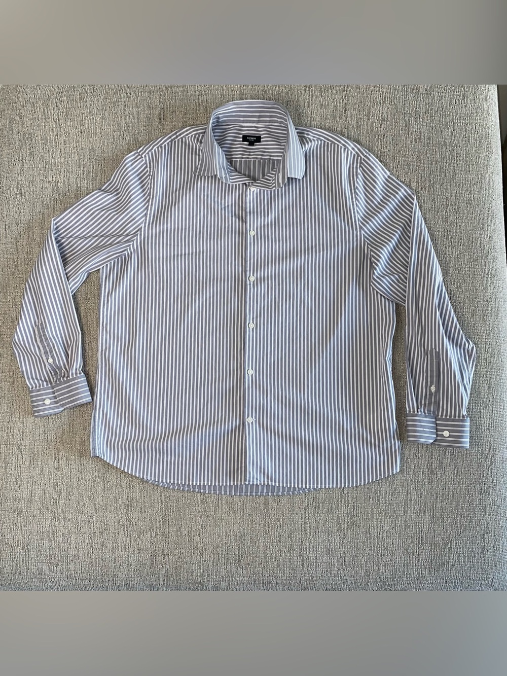 Express Blue and White Vertical Stripe Dress Shirt